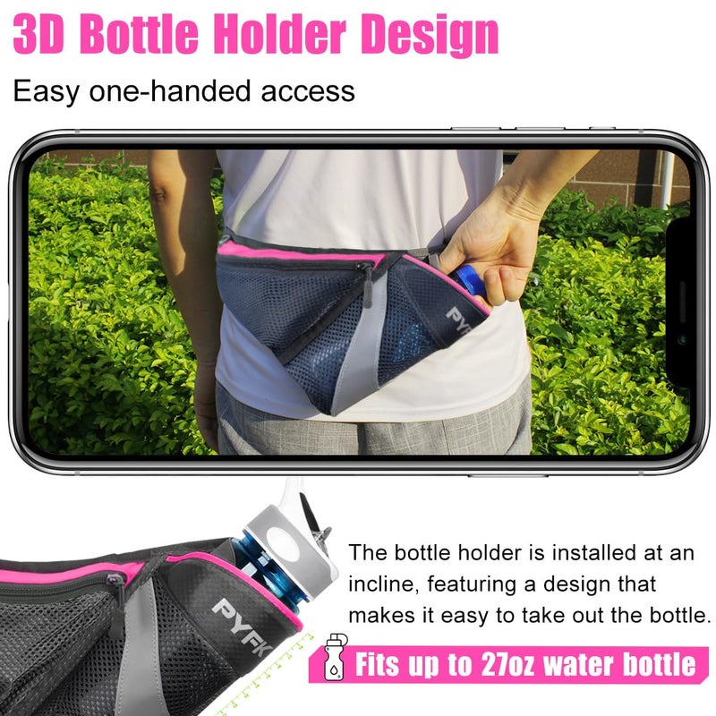 PYFK Running Belt Hydration Waist Pack with Water Bottle Holder for Men Women Waist Pouch Fanny Bag Reflective (Rose Red) - Image 4